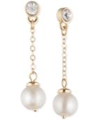Anne Klein Gold-tone Imitation Pearl And Crystal Drop Earrings