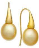 Cultured Golden South Sea Pearl (9mm) Dorp Earrings In 14k Gold-plated Sterling Silver