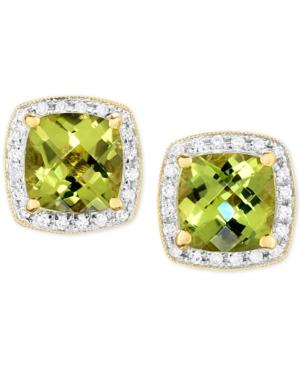 Peridot (3 Ct. T.w.) & Diamond (1/6 Ct. T.w.) Halo Stud Earrings In 14k Gold