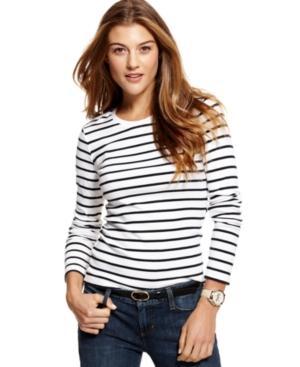 Tommy Hilfiger Top, Long-sleeve Striped Crew-neck