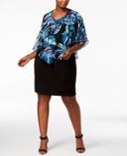 Connected Plus Size Floral-print Cape Dress