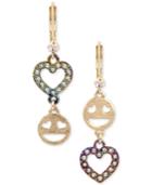 Betsey Johnson Two-tone Pave Emoji & Heart Mismatch Earrings