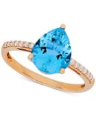 Swiss Blue Topaz (2-2/3 Ct. T.w.) & Diamond (1/9 Ct. T.w.) Ring In 10k Gold