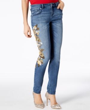 Inc International Concepts Floral-embroidered Curvy Skinny Jeans, Created For Macy's
