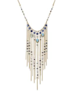 Inc International Concepts Gold-tone Blue Stone Fringe Necklace, Only At Macy's