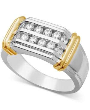 Men's Diamond Two-row Ring (3/4 Ct. T.w.) In Sterling Silver And 10k Yellow Gold