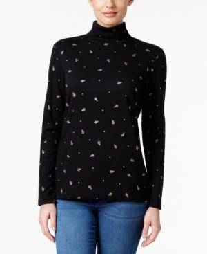 Karen Scott Tree-print Turtleneck Top, Only At Macy's