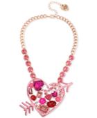 Betsey Johnson Rose Gold-tone Pink Stone Heart & Arrow Statement Necklace