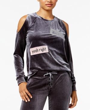 Material Girl Active Juniors' Patches Velour Cold-shoulder Top, Created For Macy's