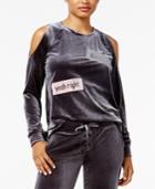 Material Girl Active Juniors' Patches Velour Cold-shoulder Top, Created For Macy's