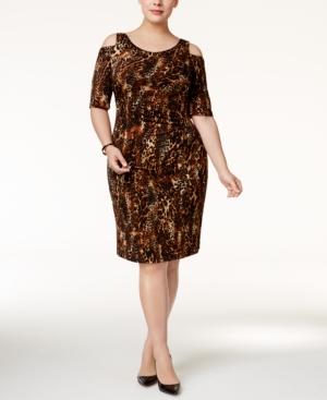 Connected Plus Size Cold-shoulder Animal-print Sheath Dress