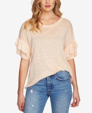 1.state Linen Ruffle-sleeve Textured T-shirt
