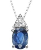 14k White Gold Necklace, Sapphire (1-1/2 Ct. T.w.) And Diamond (1/8 Ct. T.w.) Oval Pendant