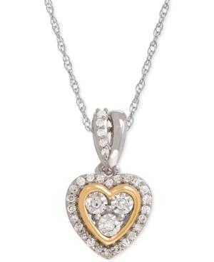 Diamond Mini-heart Pendant Necklace (1/10 Ct. T.w.) In Sterling Silver And 14k Gold