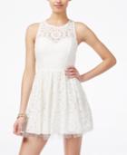 Crystal Doll Juniors' Crisscross Bow-back Lace Fit & Flare Party Dress