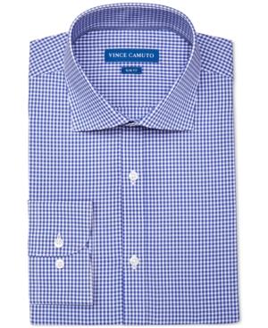 Vince Camuto Men's Slim-fit Stretch Blue Gingham Dress Shirt