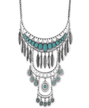 Lucky Brand Silver-tone Stone And Feather Multi-level Statement Necklace