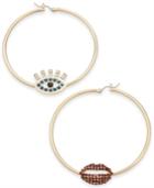 Thalia Sodi Gold-tone Crystal Evil Eye & Lip Mismatch Hoop Earrings, Created For Macy's