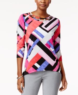 Alfred Dunner Printed Embellished Top