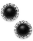 Onyx (8mm) And Diamond Accent Stud Earrings In 14k White Gold