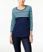 Karen Scott Petite Colorblocked Striped Top, Only At Macy's