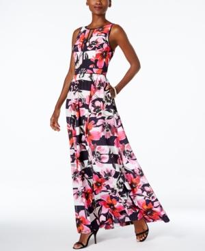 Vince Camuto Floral-print Striped Maxi Dress
