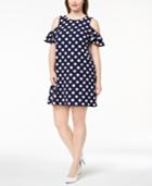 Jessica Howard Plus Size Polka Dot Cold-shoulder Dress