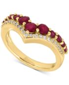 Ruby (1-1/3 Ct. T.w.) And Diamond (1/8 Ct. T.w.) Chevron Ring In 14k Gold