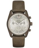 Emporio Armani Men's Chronograph Tazio Khaki Leather Strap Watch 43mm Ar6076