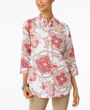Jm Collection Printed Roll-tab Shirt, Created For Macy's