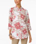 Jm Collection Printed Roll-tab Shirt, Created For Macy's