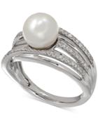 Freshwater Pearl (8mm) And Diamond (1/4 Ct. T.w.) Ring In Sterling Silver