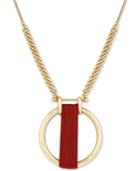 Lucky Brand Gold-tone Leather-wrapped Circle 29 Pendant Necklace
