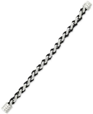 Legacy For Men By Simone I. Smith Black Leather Braided Bracelet In Stainless Steel