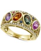 Effy Watercolors Multi-sapphire (3-1/2 Ct. T.w.) And Diamond (1/5 Ct. T.w.) Ring In 14k Gold, Created For Macy's