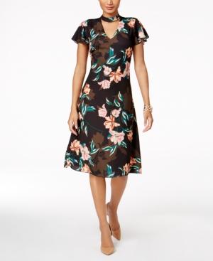 Julia Jordan Printed Flutter-sleeve Choker Dress