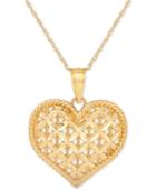 Openwork Puff Heart Pendant Necklace In 10k Gold