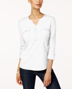 Karen Scott Cotton Split-neck Top, Created For Macy's