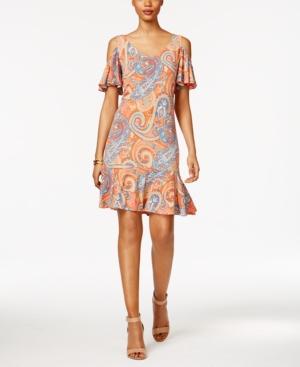 Msk Cold-shoulder Paisley-print Shift Dress