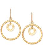 Hammered-look Circle Drop Earrings In 10k Gold