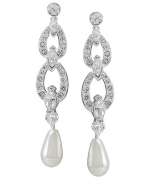 Carolee Earrings, Glass Pearl And Crystal Linear Drop