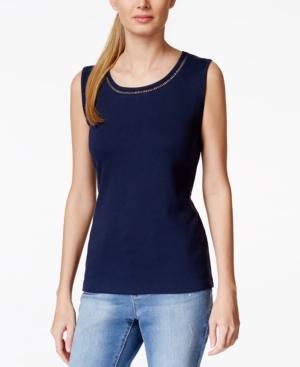Karen Scott Petite Lattice Trim Top, Only At Macy's