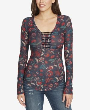 William Rast Adeline Lace-up Waffle-knit Top