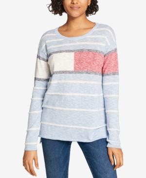 Tommy Hilfiger Cotton Textured-stripe Logo Sweater, Created For Macy's