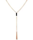 Guess Gold-tone Pave Bead, Stone & Tassel Lariat Necklace, 18 + 2 Extender