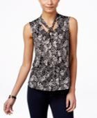 Ny Collection Petite Sleeveless Printed Tie-front Blouse
