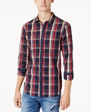 Armani Exchange Men's Contrast-trim Plaid Shirt