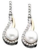 14k Gold & Sterling Silver Cultured Freshwater Pearl & Diamond Accent Earrings