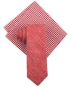 Tallia Men's Vito Dot Tie And Check Pocket Square Set