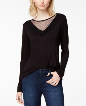Maison Jules Ruffled Illusion-contrast Top, Created For Macy's